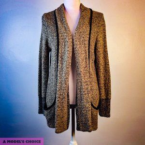AZITA BROWN BLACK KNIT CARDIGAN COVER UP LAGENLOOK SWOOP POCKETS - WOMENS MEDIUM